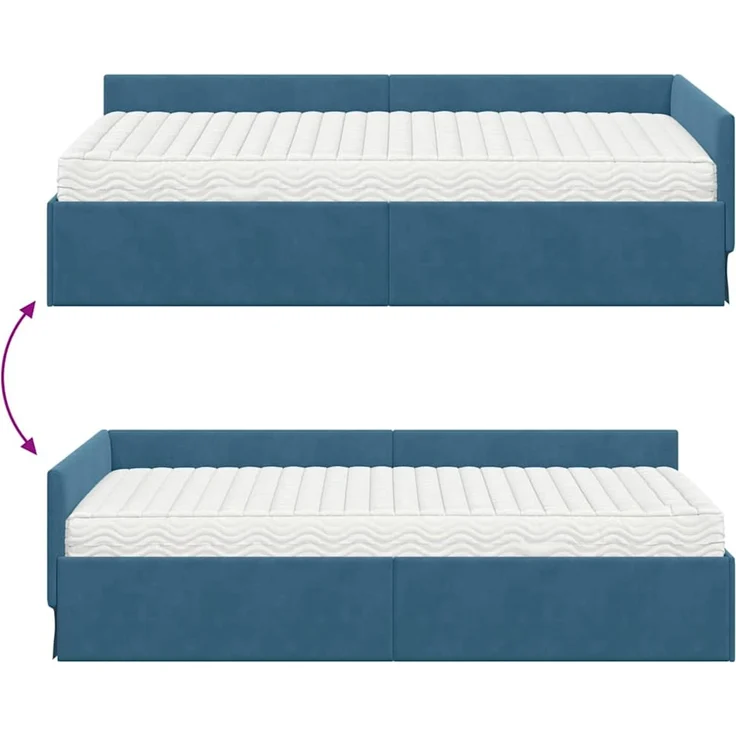vidaXL Eckbettgestell mit Matratze Sonstiges 2 pcs Blau Samt 3393643 – Bild 12