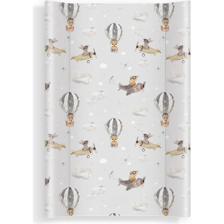 Wickelauflage 70x47 cm, Grau mit Tieren – abwaschbar & weich, profilierte Ränder für mehr Sicherheit – Wickeltischauflage für Wickelkommode – Baby Wickelunterlage mit Komfortfüllung