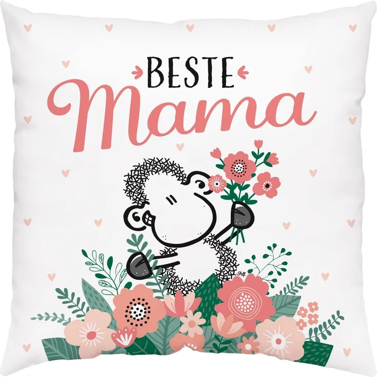 Sheepworld Kissen Motiv Mama | Zierkissen Baumwolle, 40x40 cm | Geschenk Muttertag | 48008