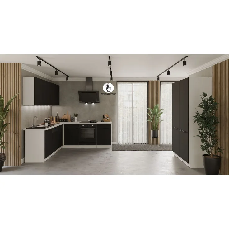 Winkelküche ARIA K-WH ECKE 1 - 215 x 220 + 120 cm Anti Fingerprint Küchenzeile Küchenblock Singleküche Einbauküche Küche Eckküche