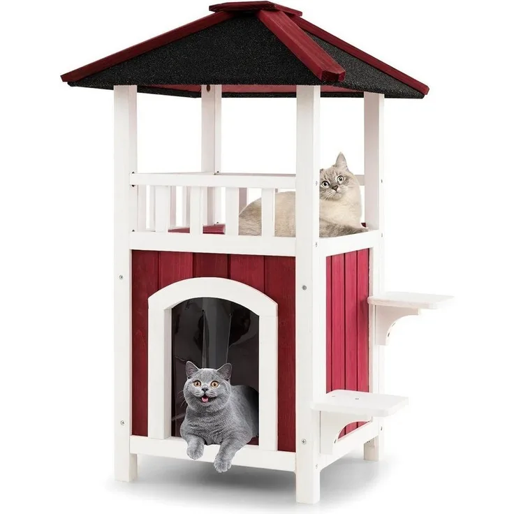 KOMFOTTEU Tierhaus Katzenhaus katzenbett, mit Balkon & 2 Plattformen, 58 × 50 × 87 cm