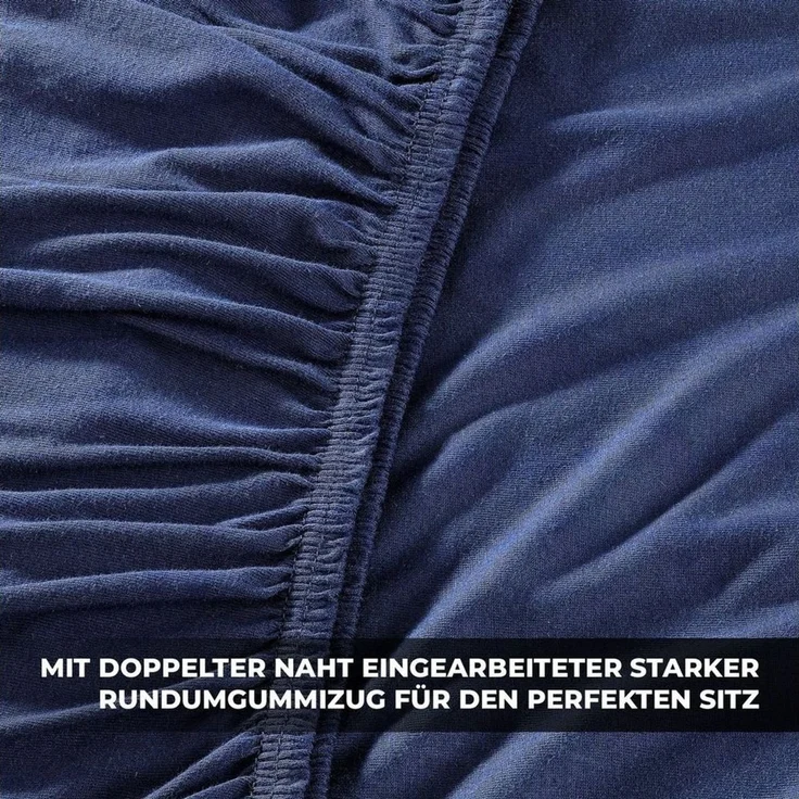 Malika Spannbettlaken aus 100% Baumwolle, 90-100x200, Navy-Blau, Jersey Baumwolle, Gummizug: Ja, (2 Stück), Allergikergeeignet, Pflegeleicht und Atmungsaktiv – Bild 2