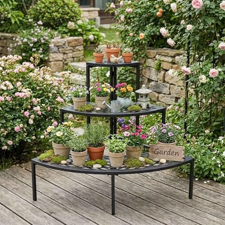 dobar® Blumentreppe 3 Stufig aus Stahl - Eckregal für Pflanzen - Pflanztreppe pulverbeschichtet - Pflanzenständer für Innen- und Außenbereich - 60x60x60 (LxBxH) - Anthrazit – Bild 4