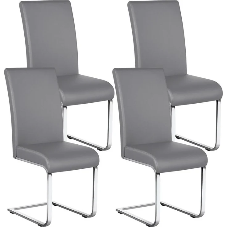 Yaheetech 4er-Set Freischwinger, Kunstleder, Hellgrau, 41,5 x 55 x 103 cm – Bild 1