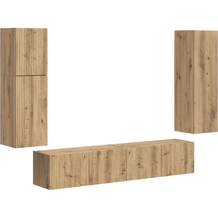 vidaXL TV-Schrankset Wandmontiert 4 pcs Artisan-Eiche Holzwerkstoff 3409041 – Bild 2