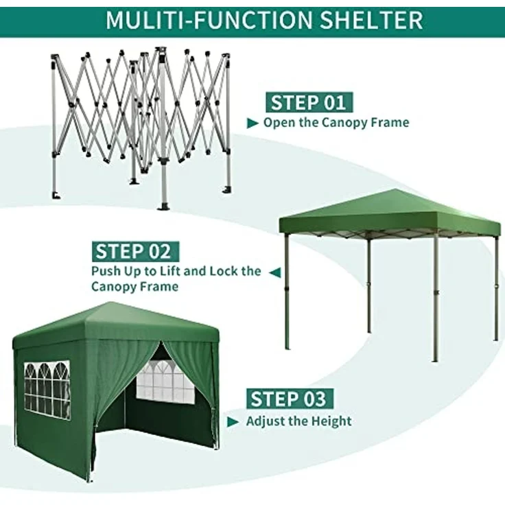 YITAHOME 3X3M Outdoor Pop Up-Pavillon mit Seite Faltpavillon, Wasserdichter Faltbarer Gartenpavillon Für Alle Jahreszeiten Camping Pavillon Anti-uv Mit Kostenlosen Höhenverstellbaren Für Party Märkte – Bild 6