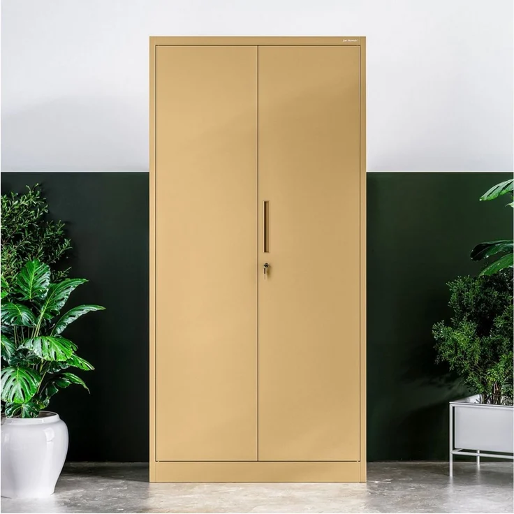 Domator Metallschrank 185 x 90 x 45 cm | Aktenschrank Abschließbar mit Kleiderstange, Pulverbeschichtung | Aufbewahrungsschrank Umkleideschrank Spind Kleiderstange | Beige – Bild 2