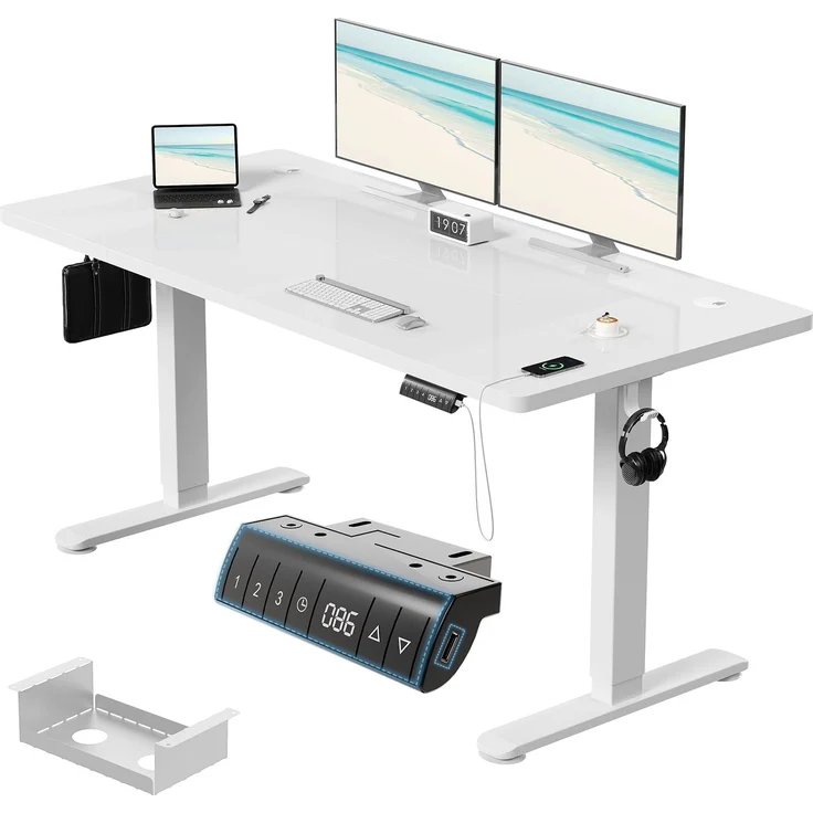 Elektrisch höhenverstellbarer Schreibtisch, Memory-Funktion, USB-Anschluss, Kabelmanagement, Holzwerkstoff / Metall, Weiß, 160 x 80 cm, Höhe 72-118 cm – Bild 2