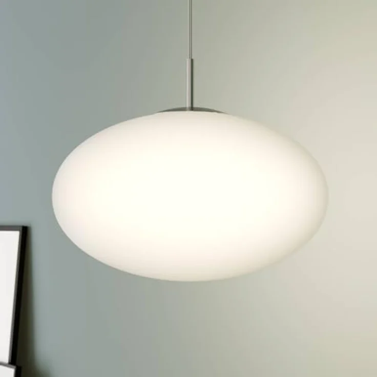 Lindby Hängeleuchte Sonika, Ø 40 cm, nickelfarben, ovaler Glasschirm, E27, opal-mattiert, moderne Grundbeleuchtung – Bild 2