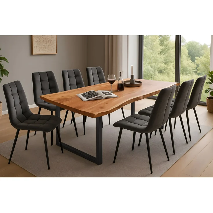 Esstisch Baumkante massiv Akazie natur 220 x 100 schwarz QUINN 67689580 – Bild 3
