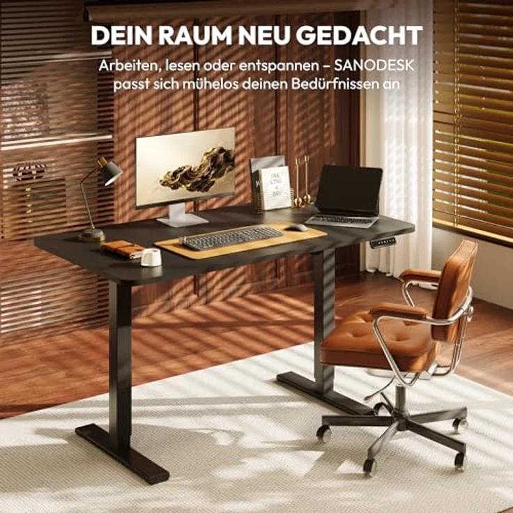 SANODESK Höhenverstellbarer Schreibtisch KOMPLETTE TISCHPLATTE Schreibtisch Höhenverstellbar Elektrisch Ergonomischer Steh-Sitz Tisch Computertisch für Heimbüro Homeoffice 120x60 cm(schwarz) – Bild 5