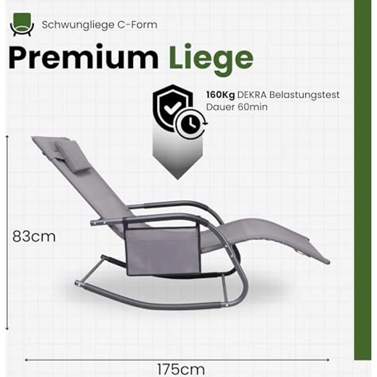 Albatros Premium Gartenliege C-FORM, Schwungliege mit Kopfkissen, wetterfest, ergonomisch, belastbar bis 160 kg, ideal für Garten und Terrasse – Bild 3