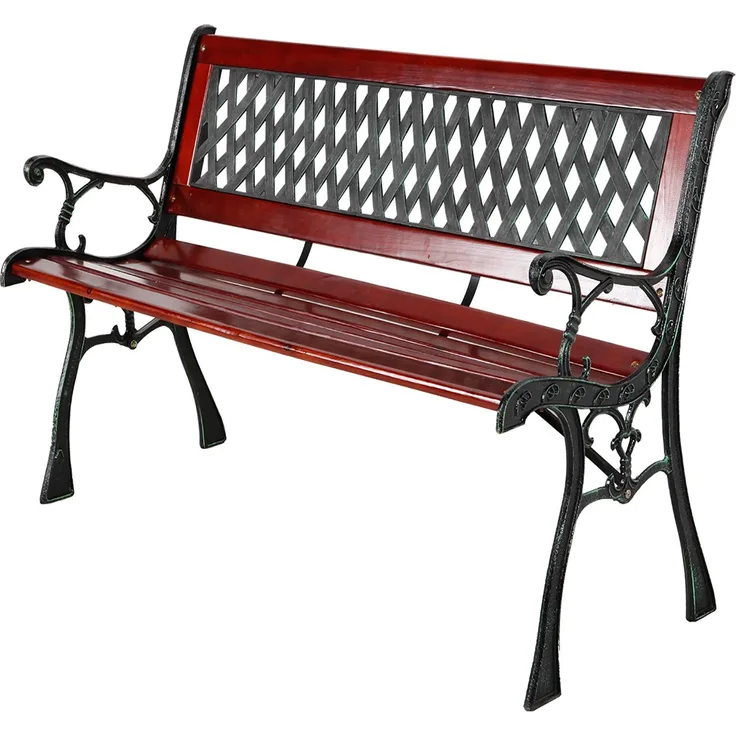 Massivholz Gartenbank Parkbank Metall pulverbeschichtet und Hartkunststoff Braun/Schwarz
