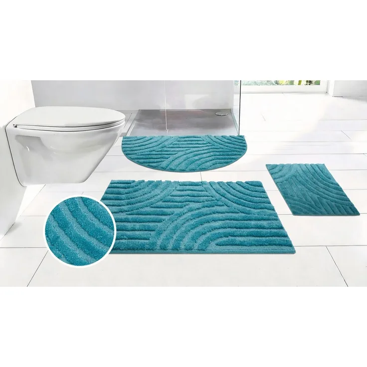 OTTO home Badematte Regona Scandi, Badvorleger, Badezimmer Teppich, Duschvorleger, Höhe 10 mm, rutschhemmend beschichtet, strapazierfähig, Polyester, halbrund, Badteppich, Uni Farben, Hoch-Tief-Effekt, modernes Muster, Zen