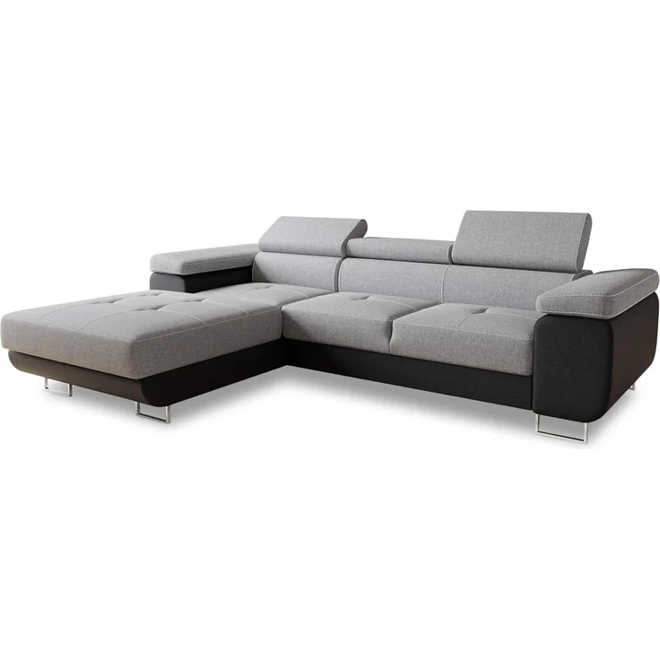 Ecksofa Divo mit Schlaffunktion, Bettkasten und einstellbare Kopfstützen (Schwarz + Grau (Soft 011 + Sawana 21), Ecksofa Links) – Bild 1