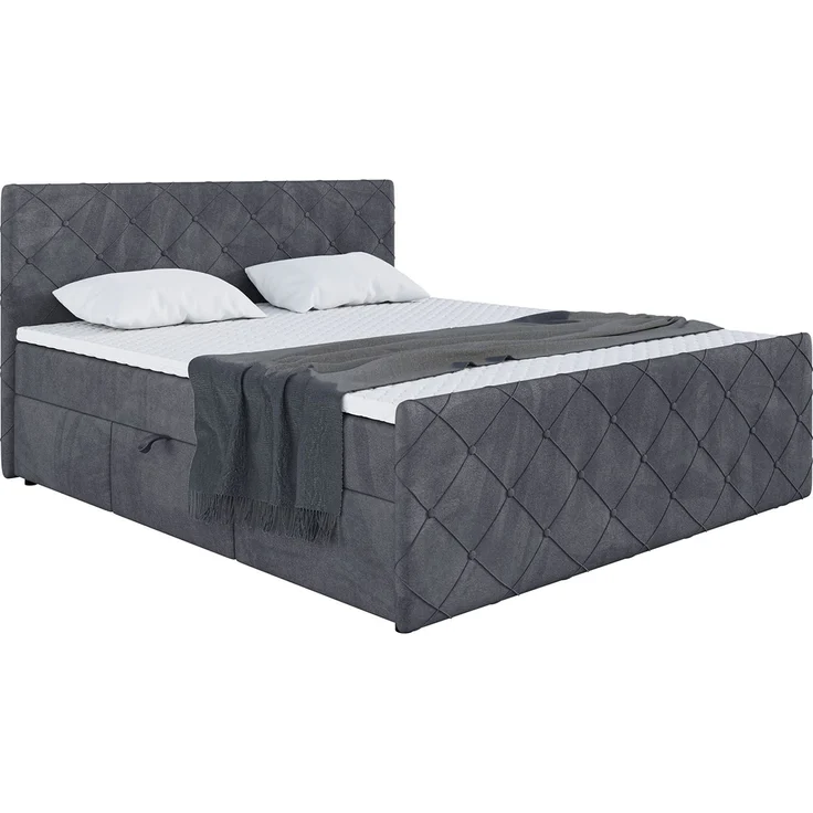 MEBLINI Boxspringbett HENRY 160x200cm - H3P/Dunkelgrau Samt - mit Bettkasten - Polsterbett - Doppelbett mit Topper & Taschenfederkern-Matratze – Bild 2