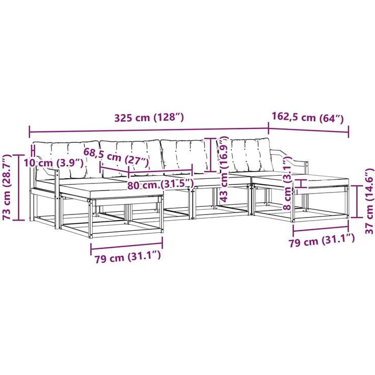 vidaXL Outdoor-Sofagarnitur 6 stk. 6-Sitzer Weiß und Hellgrau 3388957 – Bild 11