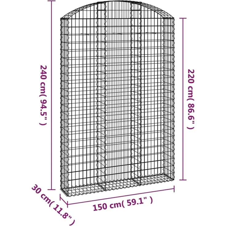 vidaXL Gabione mit Hochbogen 150x30x220/240 cm Verzinktes Eisen 153451 – Bild 5