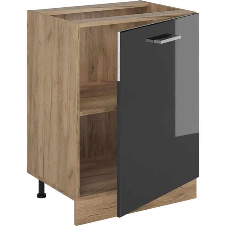 Küchenunterschrank R-Line Anthrazit Hochglanz/Goldkraft Eiche 60 cm mit 1 Tür Arbeitsplatte Goldkraft Eiche Vicco – Bild 4