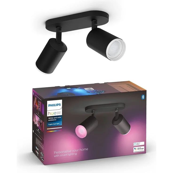 Philips Hue White & Color Ambiance Fugato 2er Spot, schwarz 2x350lm, dimmbar, 16 Mio. Farben, steuerbar via App, kompatibel mit Amazon Alexa (Echo, Echo Dot), neue Generation