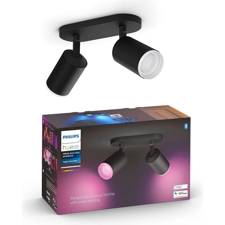 Philips Hue White & Color Ambiance Fugato 2er Spot, schwarz 2x350lm, dimmbar, 16 Mio. Farben, steuerbar via App, kompatibel mit Amazon Alexa (Echo, Echo Dot), neue Generation