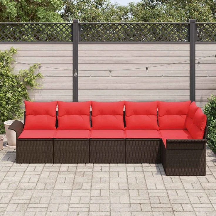 vidaXL Gartensofa-set mit Kissen 6 pcs Braun Poly-Rattan 3345384 – Bild 3
