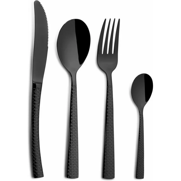 COMAS Besteck-Set HIDRAULIC Satin Black - 24 Teile Edelstahl 18/10 - 3 mm / Tafelbesteck