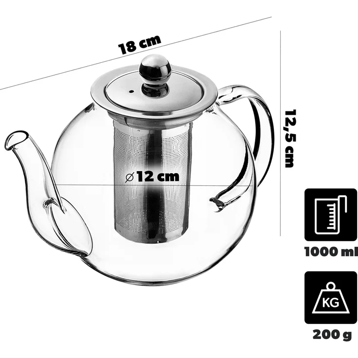 KADAX Teekanne 1L mit Teesieb, Teezubereiter aus Glas, Hitzebeständige Glasteekanne mit herausnehmbarem Siebeinsatz, Teebereiter, Kanne für verschiedene Teesorten – Bild 2