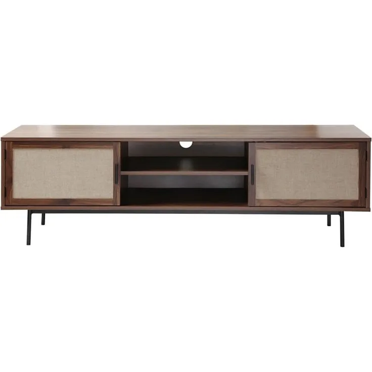 Calicosy 'JETSON' TV-Möbel in Walnussdekor mit Fronten aus Stoff - L140 cm - Dunkles Holz