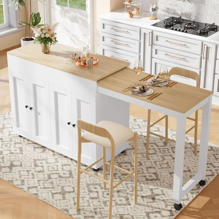 Moderner ausziehbarer Bartisch(117-180×50×94.6cm) ,Ausziehbarer Esstisch mit Stauraum , mit sechs AblageflächenStehtisch Bistrotisch, für Esszimmer,Verwendung als Wohnzimmertrennwand,Weiß