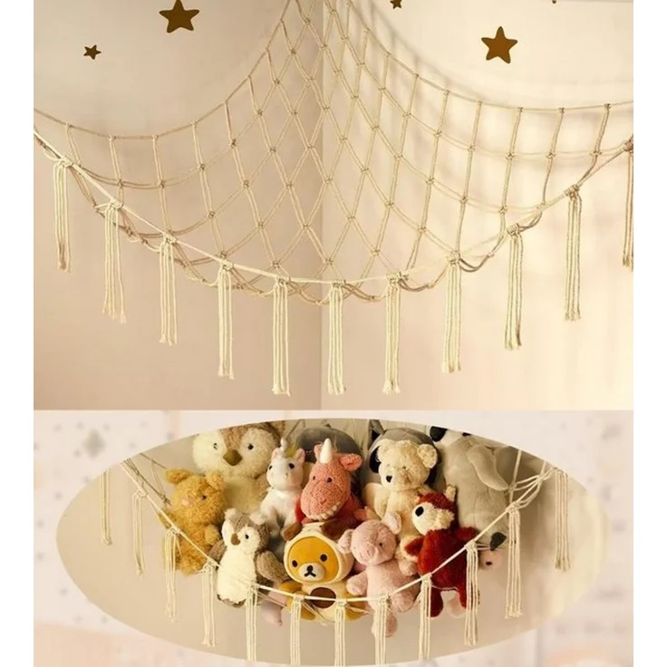 FOUORTUNATE-BEE Hängekorb Plüschtier Hängematte Ecknetz für Kinderzimmer Deko, Handgewebtes Spielzeugnetz zur Aufbewahrung von Kuscheltieren – Bild 4