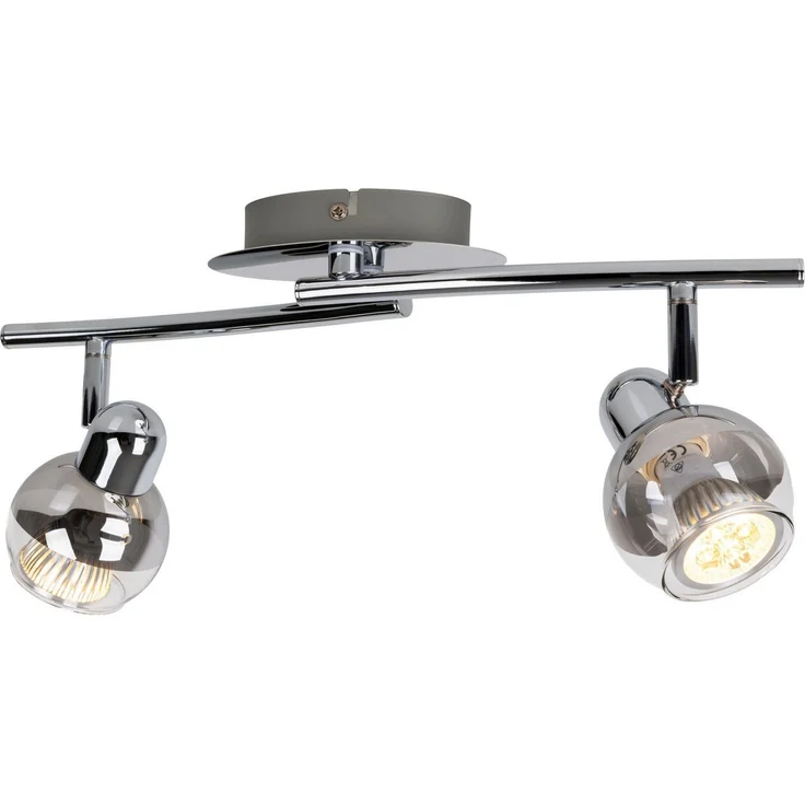 näve Deckenspots Boccia, LED wechselbar, Warmweiß, 2flg. incl. LED GU10 6W, chrom, Glasschirm, verstellbare Spots, l:41cm – Bild 2