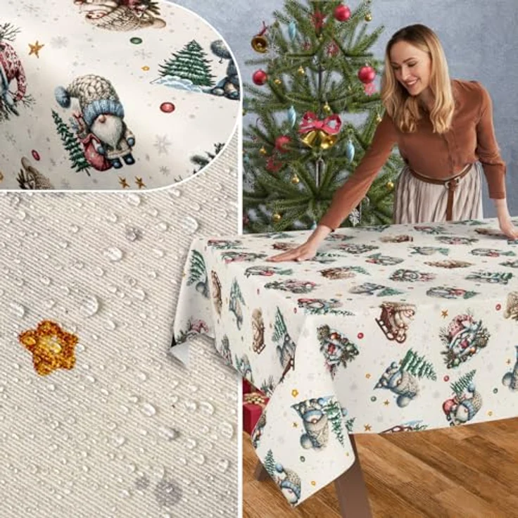 ANRO Tischdecke Weihnachten abwaschbare Weihnachtstischdecke (Einzelstück 1-tlg), Schmutzabweisend Weihnachten Grün 100x140cm – Bild 6