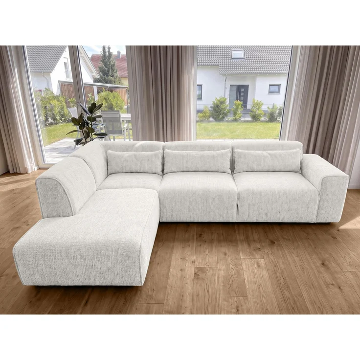 AX LIVING Wohnlandschaft mit Schlaffunktion Ruyam Perlweiß Sofa L – Bild 3