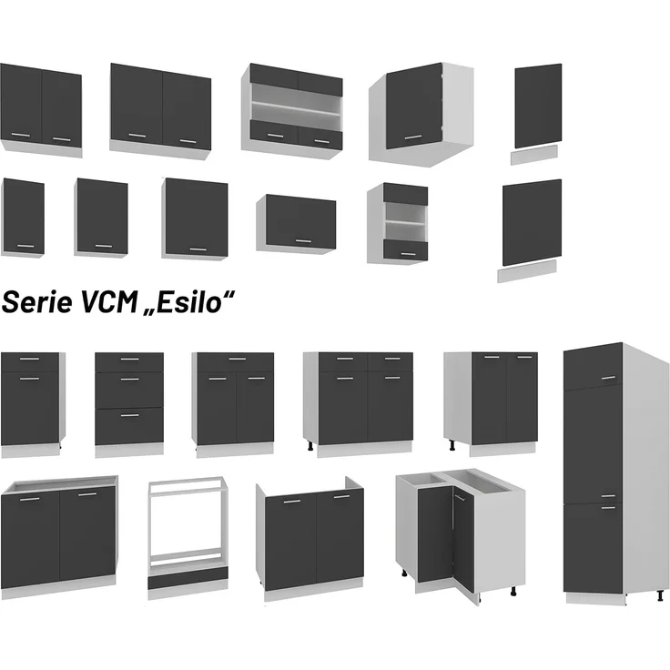 VCM Küchenmöbel Herdumbauschrank & Ofenschrank Esilo 919013 Weiß / Anthrazit H. 82 x B. 60 x T. 46 cm – Bild 4