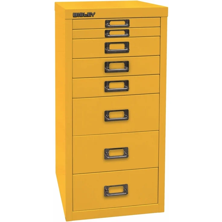 Bisley Multidrawer Schubladenschrank aus Metall mit 8 Schubladen DIN A4 ohne Sockel - Farbe: Zinkgelb, L298-641
