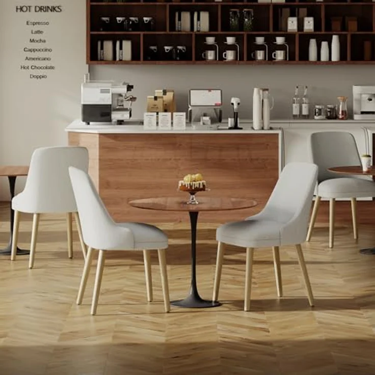 COLAMY Esszimmerstühle 4er Set, Gepolsterter Stuhl mit Holzbeinen, Hohe Rückenlehne für Esszimmer/Restaurant/Café, Hellgrau – Bild 9