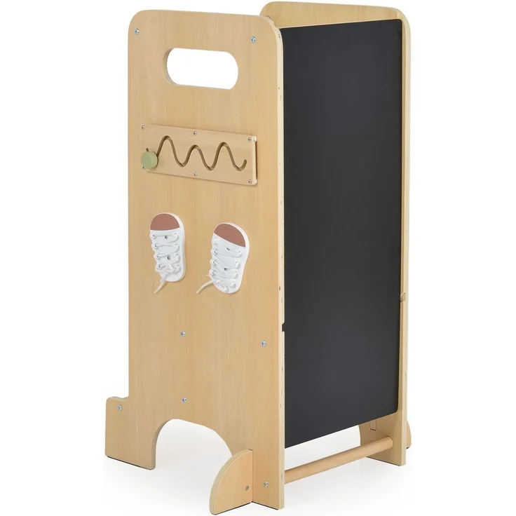 Moni Kinder Lernturm 4 in 1 Big Ben Rutsche Tafel Hochstuhl Uhranzeige Motorik braun – Bild 4