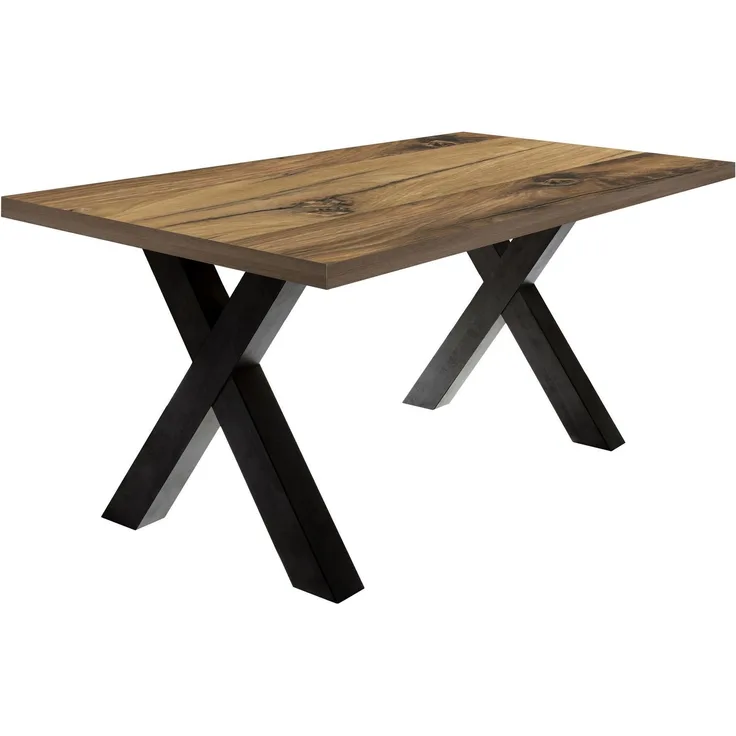 Esszimmertisch Eike 8 160 x 90 x 75 Esstisch Schwarzstahl/Plankeneiche 13449-160