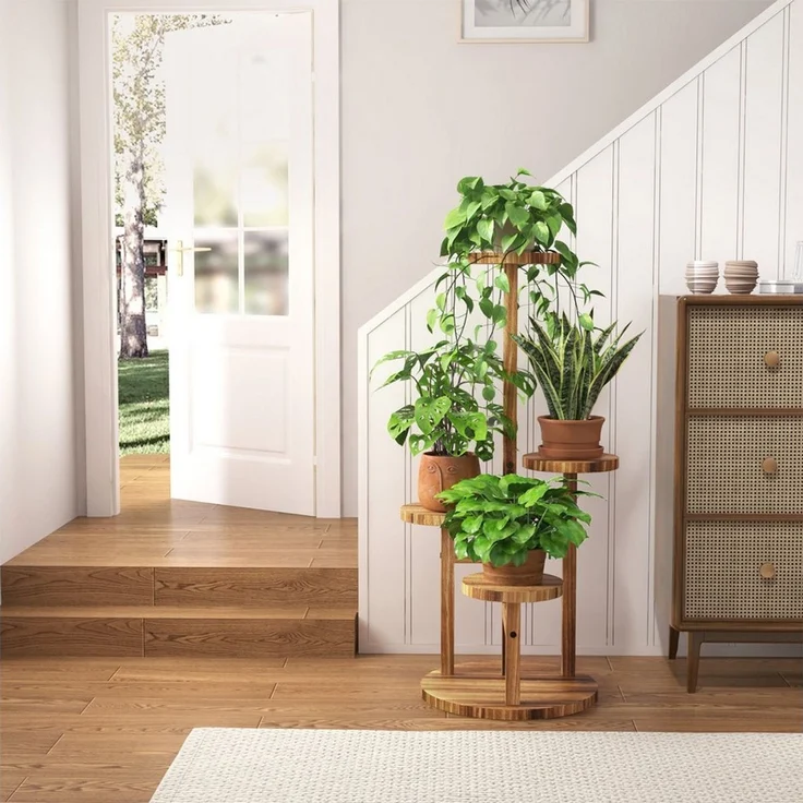 Bamworld Blumenständer platzsparender Pflanzenregal für Wohnzimmer & Garten, Blumentreppe (1 St), Holzblumenständer 3-stöckig, 33x54 cm – Bild 3
