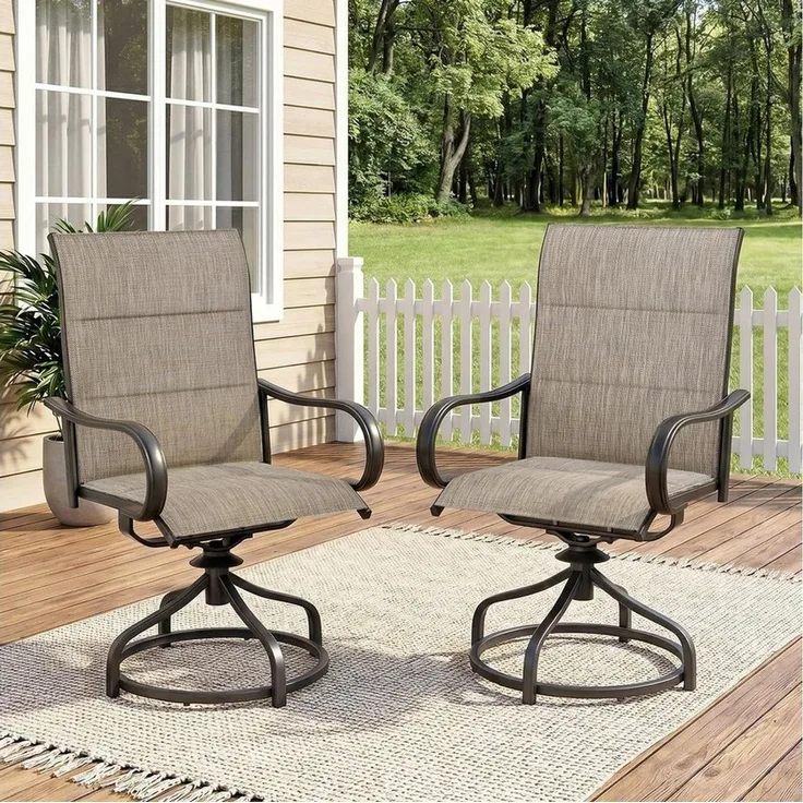 TLGREEN Gartenstuhl hochlehner 2er Set,360° drehbar, Drehstühle Wetterfeste, (Gesteppte Rückenlehne & Sitzfläche, bis 150 kg belastbar, 2 St), Für Terrasse Garten Balkon