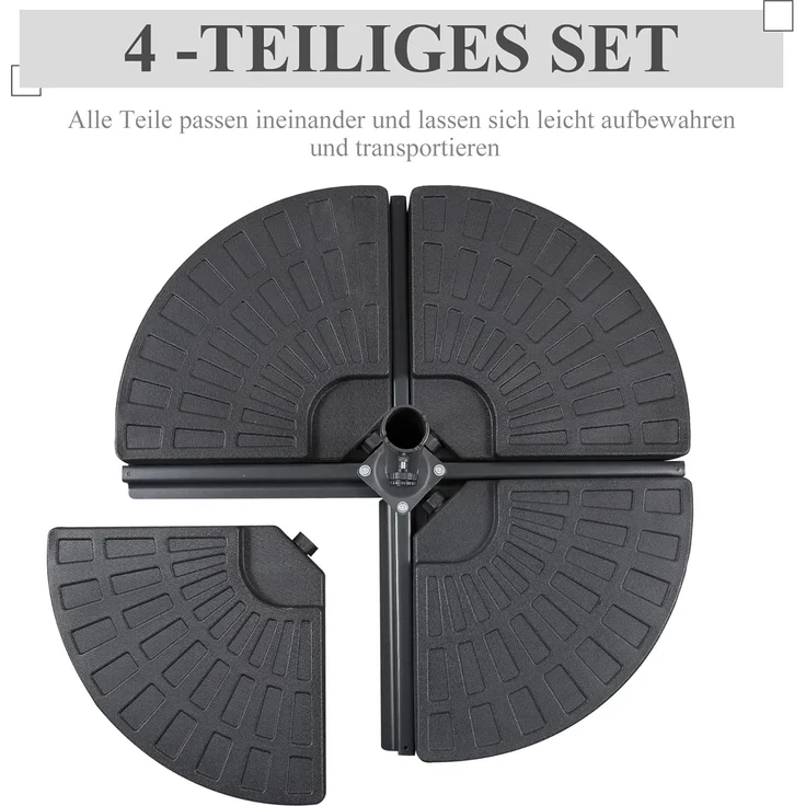 Outsunny Beschwerungsgewicht mit 52 kg Wasser oder 68 kg Sand befüllbar, Sonnenschirme mit Kreuzständer, (Sonnenschirmfuß, 1-tlg, Sonnenschirm), HDPE, Schwarz – Bild 3