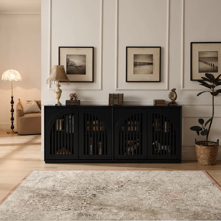 Sideboard mit geriffelten Fronten und Kabelöffnungen, H 82,5 x T 99,06 x B 23,5 cm, Schwarz – Bild 9