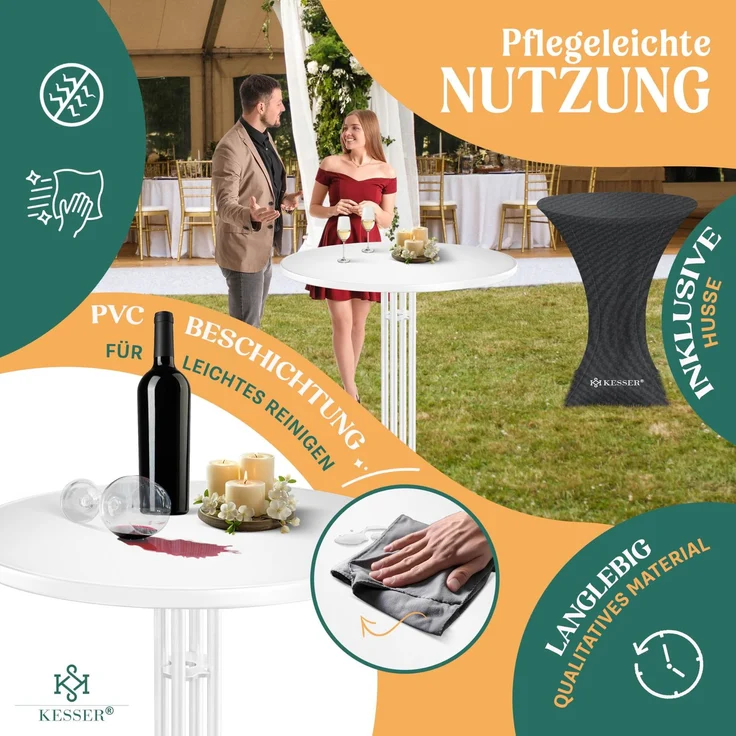 KESSER® Gastro Stehtisch klappbar - Gastronomie Bistrotisch rund - Wetterbeständiger Klapptisch Gartentisch - Runder Partytisch - Hitzebeständig - Stabil und sicher Weiß, Ø 60 cm, 2er Set – Bild 3