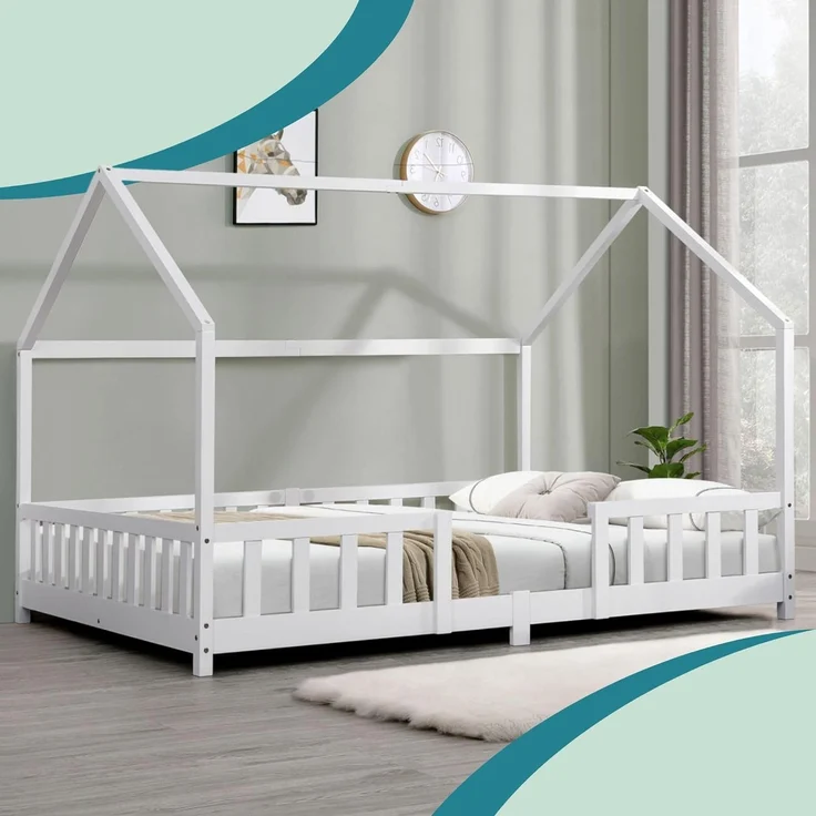 Kinderbett Sisimiut 140x200 cm mit Rausfallschutz Weiß [en. casa] – Bild 4