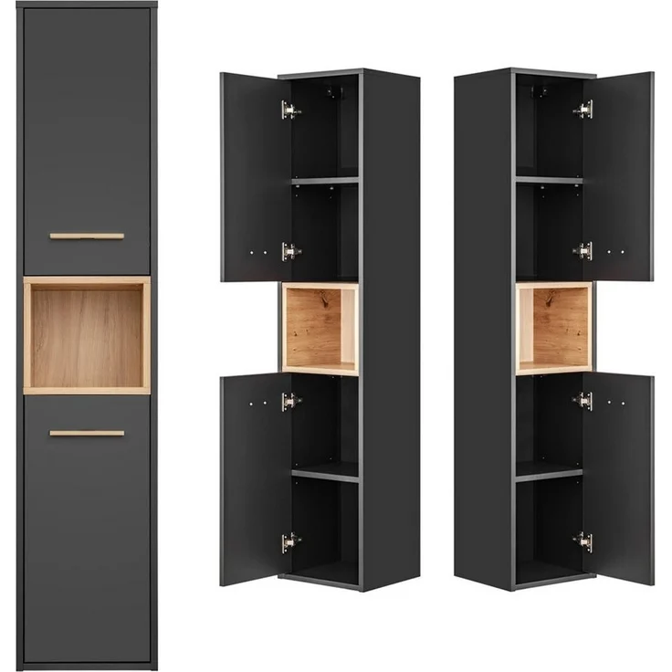 Badezimmer Hochschrank BOLOGNA-56 in anthrazit mit Artisan Eiche Nb, B/H/T: ca. 36/170/33 cm – Bild 5