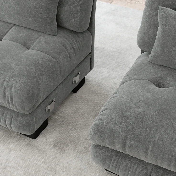3-Sitzer Modulares Ecksofa mit Tiefensitz,80% Chenille Schlafsofa Komfortabel Gepolstert für Wohnzimmer Apartment Studio Büro,Chenille,Grau, – Bild 8