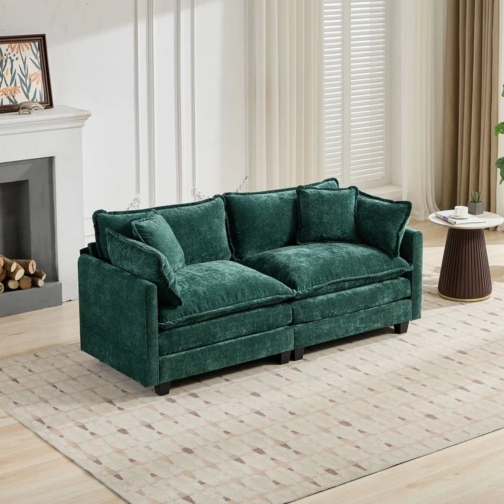 ZUBALIYA Sofa mit LED - Beleuchtung, mit Chenille - Bezug, mit Cordbezug, modular aufgebaut, aus Chenille, für Wohnzimmer und Apartments – Bild 4