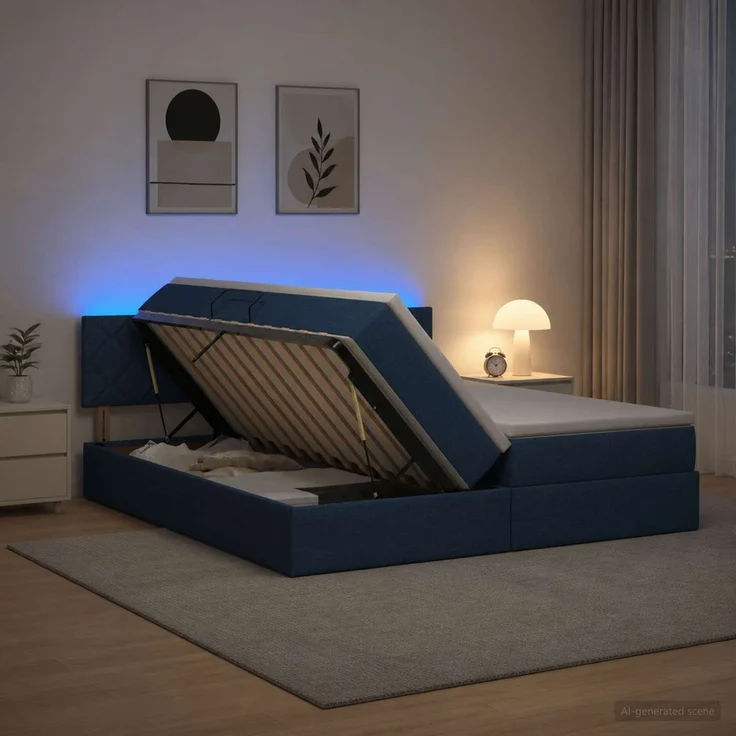vidaXL LED-Speicherbett mit Matratze Blau 200 x 200 cm Stoff 3459371 – Bild 4