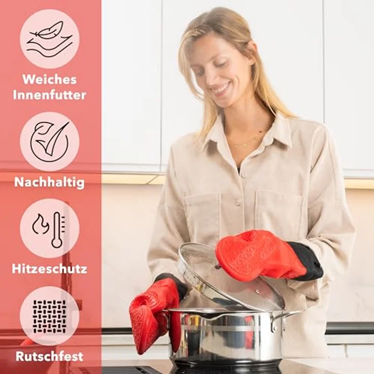 AVANA Topfhandschuhe Silikon Ofenhandschuhe Backhandschuhe Kochhandschuhe, (1 Paar Ofenhandschuhe aus Silikon), weiches Baumwoll-Innenfutter, Anti-Rutsch, Hitzebeständig bis 350°C – Bild 8